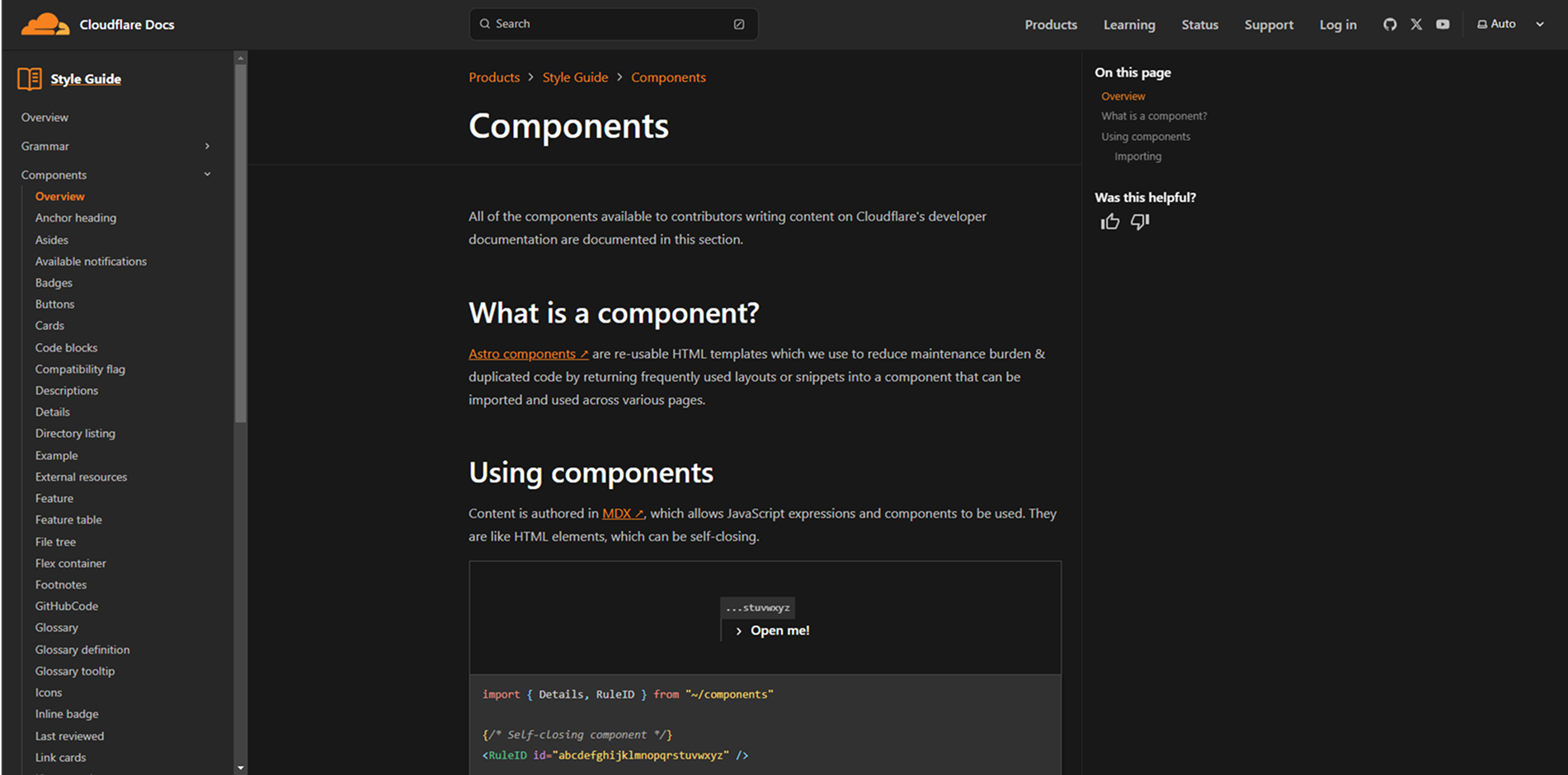 Cloudflare Style Guide Components